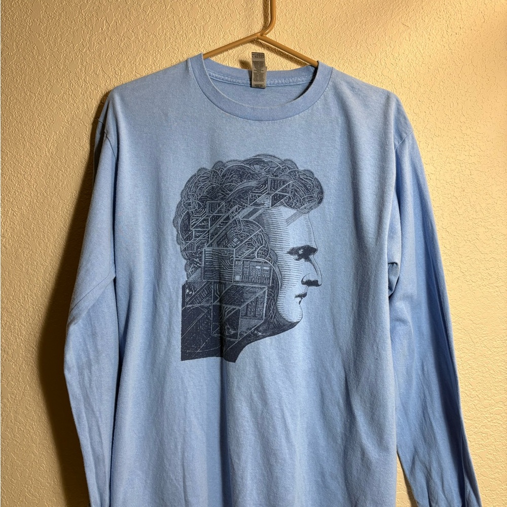 Bob Moog Light Blue Long Sleeve Shirt with Artistic Graphic